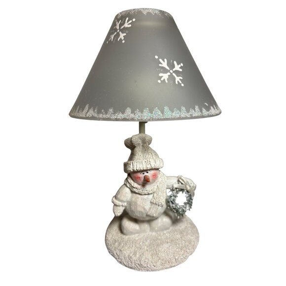 Snowman Table Lamp With Winter Scene Shade & Glitter Accents - Picture 1 of 10